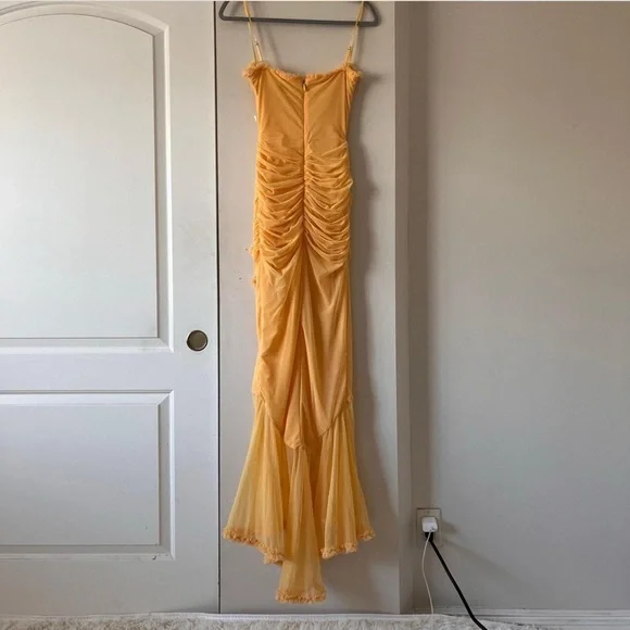 House of CB Yellow Asymmetrical Gabbi Ruffled Gown - Picture 3 of 7
